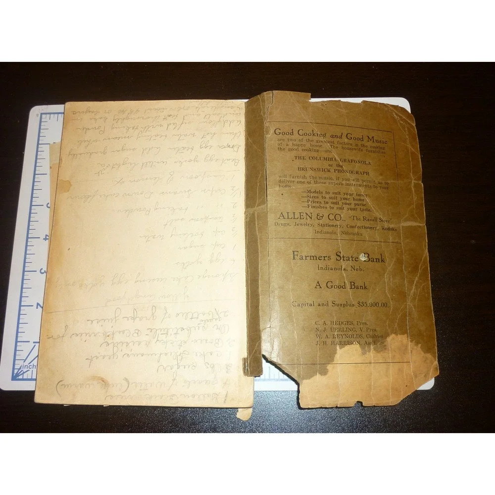 Antique Indianola Nebraska Cook Book Ladies Aid Christian Church  Recipes